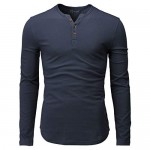 H2H Mens Casual Slim Fit Henley T-Shirt Long Sleeve