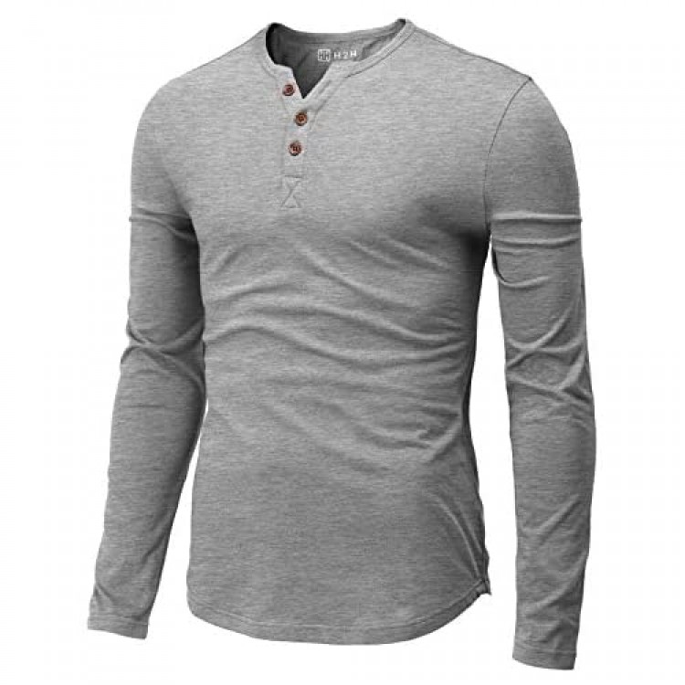 H2H Mens Casual Slim Fit Henley T-Shirt Long Sleeve Gray US M/Asia L (CMTTL139)