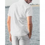 iWoo Men's Short Sleeve Shirt Cotton Linen T-Shirt Henley Blouse Beach Tops for Man
