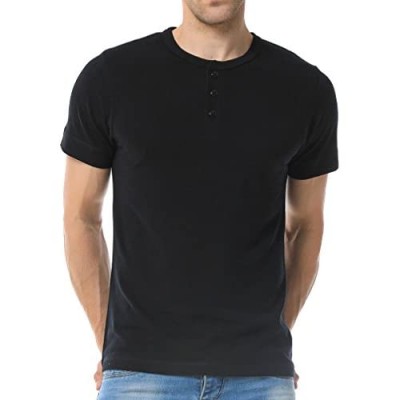 Just No Logo Men's Short Sleeve Casual Cotton Henley T-Shirt with Solid Color