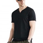 LecGee Men's Cotton Henley Shirt Short Sleeve Regular Fit Henley Top Casual Fashion T-Shirt with Buttons