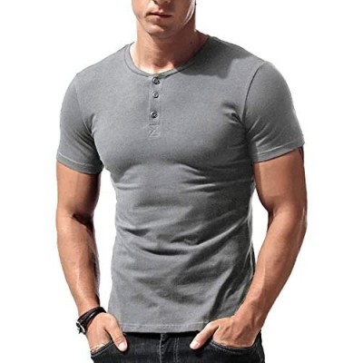 LecGee Men's Henley Shirt Short Sleeve Casual Henley Top with 3 Button Regular Fit Basic T-Shirts