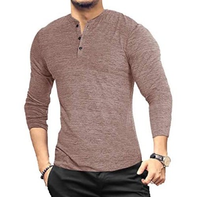 LecGee Men's Slim Fit Henley Shirt Long Sleeve Gym Workout Quick Dry Casual Top