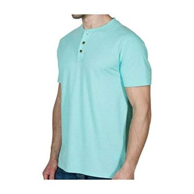 Lee Mens Size Large Short Sleeve Cotton Blend Soft Henley Shirt Aqua