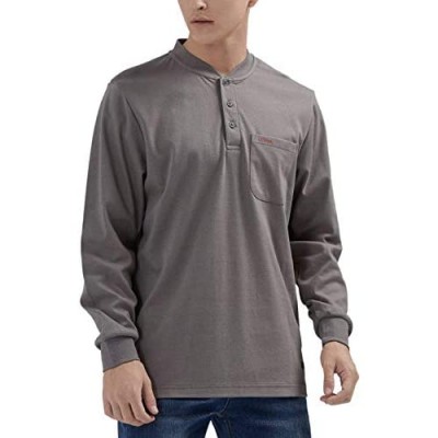 LICHMA FR T-Shirt Men's Flame Resistant Long Sleeve Cotton Knit Henley Base Polartec Powerdry Shirt