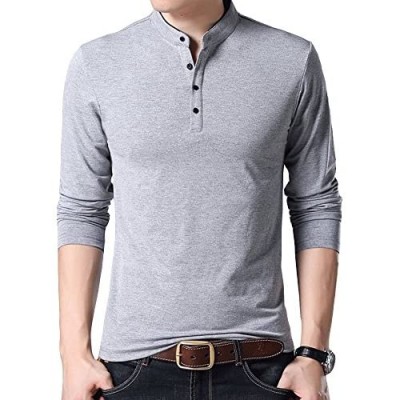 LINGMIN Men's Casual Fashion Long Sleeve Henley - Botton Placket Slim Fit T-Shirts Crew Neck Solid Cotton Shirt