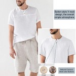 Men Short Sleeve Linen Henley Shirts Summer Casual Tops Cotton Beach T Shirts