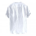 Mens Linen Henley Shirts Short Sleeve Beach Casual Summer Tops Banded Collar Plain Light T Shirt