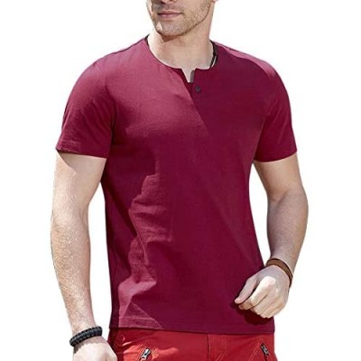 Men's Short Sleeve Beefy Henley Shirt Slim Fit Cotton with 3 Buttons Show Your Perfect Body