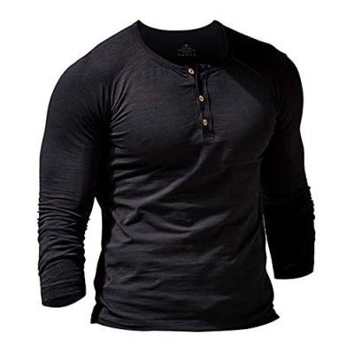 Muscle Alive Men Slub Henleys T-Shirt Relaxed Fit 3 Buttons
