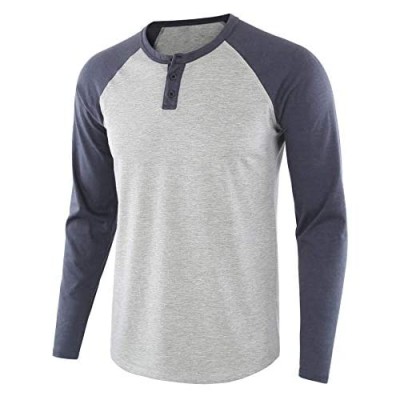 Nantersan Men's Casual Raglan Splice Hoodie Jersey Sweatshirts Long Sleeve Henley T-Shirts Cotton Hooded Shirt