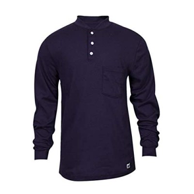 National Safety Apparel C54PIBSLSLG FR Classic Cotton Long Sleeve Henley 100% FR Cotton Large Navy