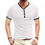 NeedBo Mens Short Sleeve Henleys T-Shirts Slim-Fit Buttons Placket Cotton V Neck T Shirts