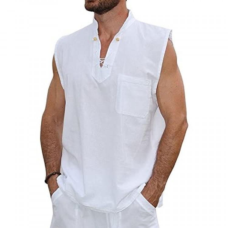 Pure Cotton Men's White Shirt- 100% Cotton Casual Hippie Shirt Long Sleeve Beach Yoga Top | The Perfect Summer Shirts for Men by Ingear (White-MYK