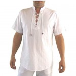 SUNINCANS Men's Casual White Cotton Henley Tops Shirt Loose Summer Beach
