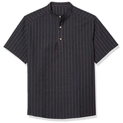 Taoliyuan Mens Linen Henley Shirt Vertical Striped Short Sleeve Banded Collar V Neck Hippie T Shirt