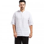 utcoco Men's Vintage Round Collar Chinese Style Henley Shirts Short Sleeve Tops