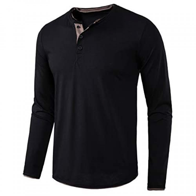 VANCOOG Mens Long Sleeve Casual Lightweight Fitted Basic Henley T-Shirt