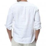 WULFUL Mens Cotton Linen Henley Shirt Loose Fit Long Sleeve Casual T-Shirt Beach Yoga Tops