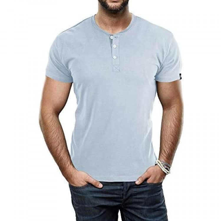 X RAY Men's Soft Stretch Cotton Short Sleeve Solid Color Slim Fit Henley T-Shirt Fashion Casual Tee for Men