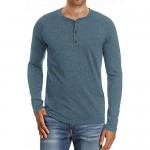 Yingqible Men's Casual Basic Shirts Regular Solid Color Henley T-Shirt Cotton Long Sleeve Sweatshirt