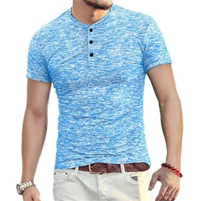 YTD Mens Fashion Casual Slim Fit Basic Henley Short Sleeve Lightweight Summer T-Shirt