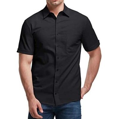 Aimeilgot Mens Long/Short Sleeve Shirts Linen Casual Button Down Tees Spread Collar Plain Shirts