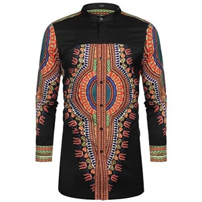 COOFANDY Men's African Dashiki Print Shirt Long Sleeve Button Down Shirt Bright Color Tribal Top Shirt