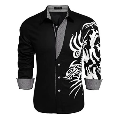 COOFANDY Men's Print Button Down Dress Shirt Fashion Long Sleeve Casual Shirts