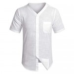 COOFANDY Men's Regular Fit Linen Cotton Shirt Short Sleeve V Neck Button Down Summer Shirt