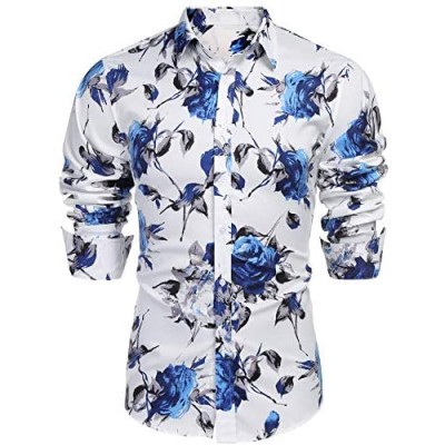 COOFANDY Men's Slim Fit Floral Dress Shirt Long Sleeve Casual Button Down Shirts