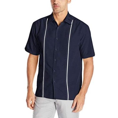 Cubavera Men's Short Sleeve Houndstooth-Print Shirt with Insert Panels