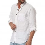 Enjoybuy Mens Linen Button Down Shirts Long Sleeve Banded Collar Summer Beach Shirts Regular Fit Tops