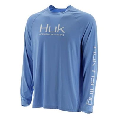 Huk Men's Pursuit Vented Long Sleeve Shirt | Long Sleeve Performance Fishing Shirt With +30 UPF Sun Protection Carolina Blue Large