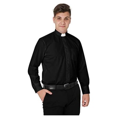 IvyRobes Mens Tab-Collar Long Sleeves Clergy Shirt for Priest Pastor Preacher Minister Ideal for Costume
