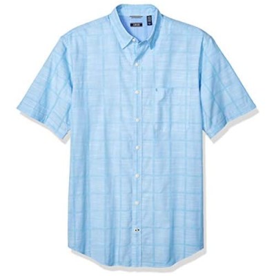 IZOD Men's Big and Tall Saltwater Short Sleeve Windowpane Button Down Shirt