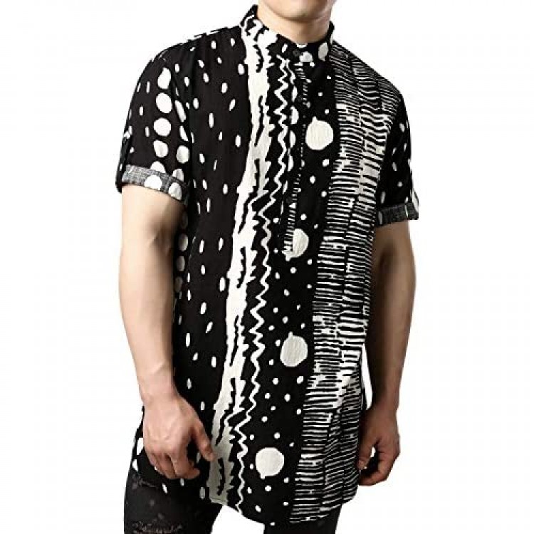JOGAL Men's African Dashiki Boho Print Short Sleeve Button Down Shirts