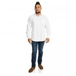 Johnny Bigg Mens Anders Linen Cotton Long Sleeve Chest Pocket Textured Spread Collar Shirt White 7XL