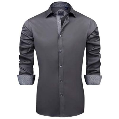 J.VER Men's Casual Long Sleeve Stretch Dress Shirt Wrinkle-Free Regular Fit Button Down Shirts