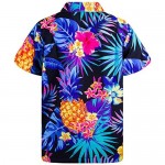 King Kameha Funky Hawaiian Shirt Men Shortsleeve Frontpocket Hawaiian-Print Leaves Flowers Pineapple