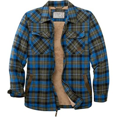 Legendary Whitetails mens Tough as Buck Berber Lined Flannel Shirt Jacket - Casual Zip Front Regular Fit Plaid Leather Trim