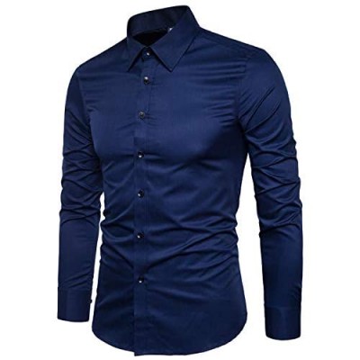 LOCALMODE Men's Slim Fit Cotton Business Shirt Solid Long Sleeve Button Down Dress Shirts
