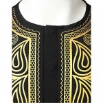 LucMatton Men's African Traditional Hidden Button Short Sleeve Shirt Luxury Metallic Gold Printed Dashiki