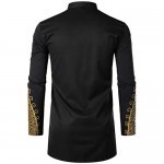 LucMatton Men's Luxury African Traditional Metallic Gold Printed Dashiki Shirt