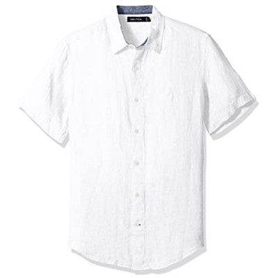 Nautica Men's Short Sleeve Classic Fit Solid Linen Button Down Shirt