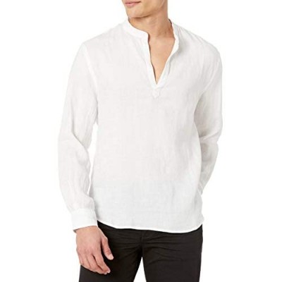 Perry Ellis Men's Standard Long Sleeve Solid Linen Popover Shirt