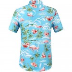 SSLR Mens Hawaiian Shirt Flamingos Casual Short Sleeve Aloha Shirt