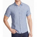UNTUCKit Valente Wrinkle Resistant - Untucked Linen Shirt for Men Short Sleeve Blue