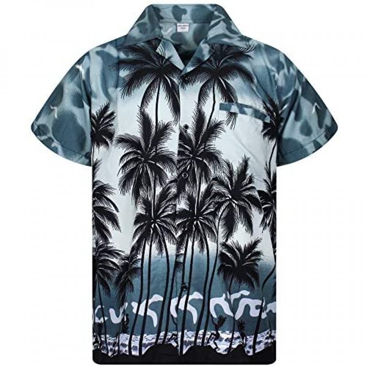 V.H.O. Funky Hawaiian Shirt Casual Men Front Pocket Button Down Very Loud Shortsleeve Unisex Beach Multi Colors