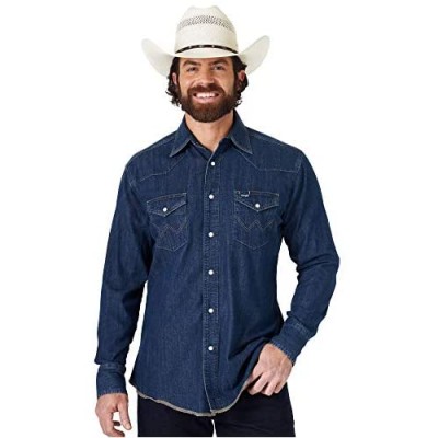 Wrangler Men's Western Long Sleeve Snap Washed Finish Work Shirt